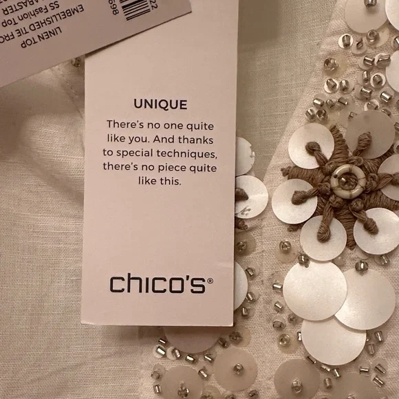 Chico's Ivory Tunic with Taupe and Silver Accents Size 1 - Picture 9 of 12